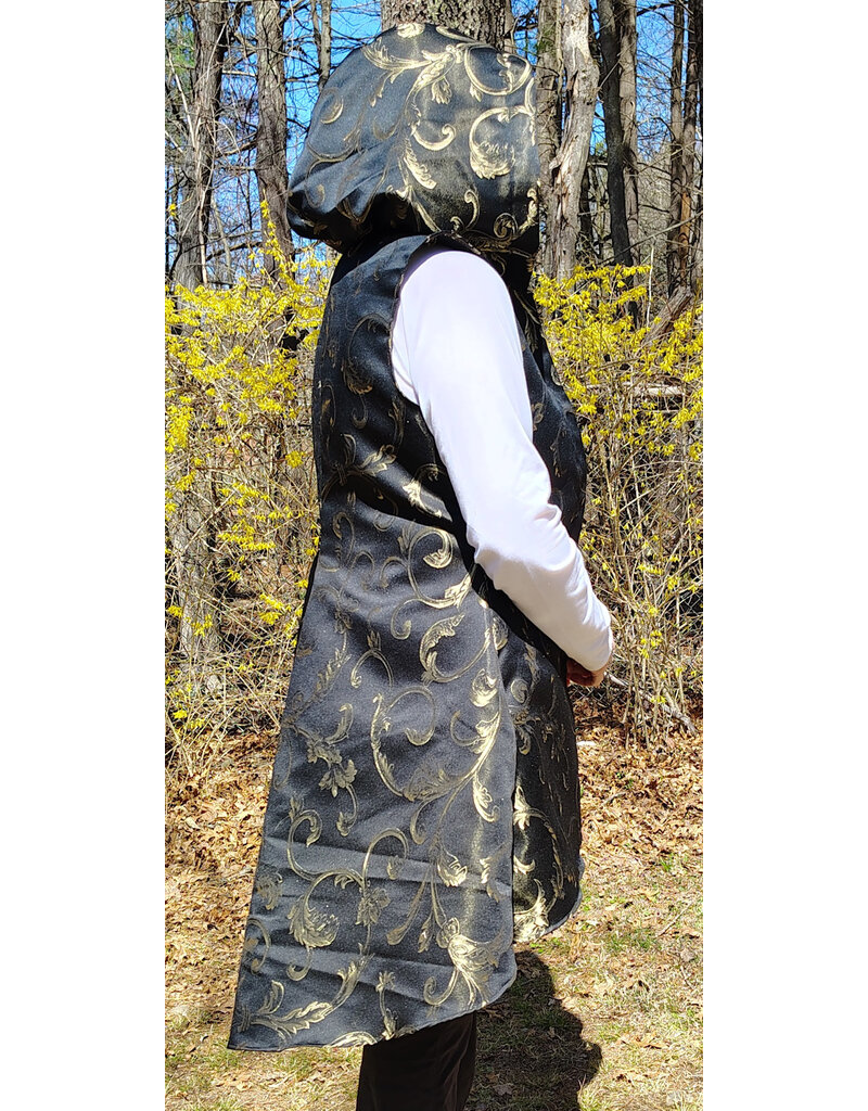 Cloakmakers.com J882-Washable Black & Gold Polyester Vest w/ Black Hood Lining & Pockets