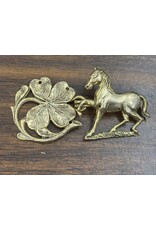 Cloakmakers.com Horse Prancing & Shamrock Clasp - Antique Brass Plated