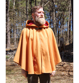 Cloakmakers.com 5667-Sunset Orange Wool Blend Cloak w/ Red Dragon Embroidery & Pockets