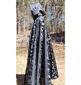 Cloakmakers.com 5668-Washable Black & Silver Brocade Cloak w/ Black Hood Lining