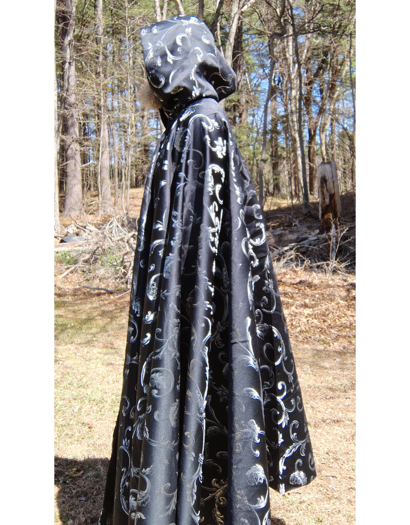 Cloakmakers.com 5668-Black & Silver Damask Cloak, 100% Polyester, machine washable