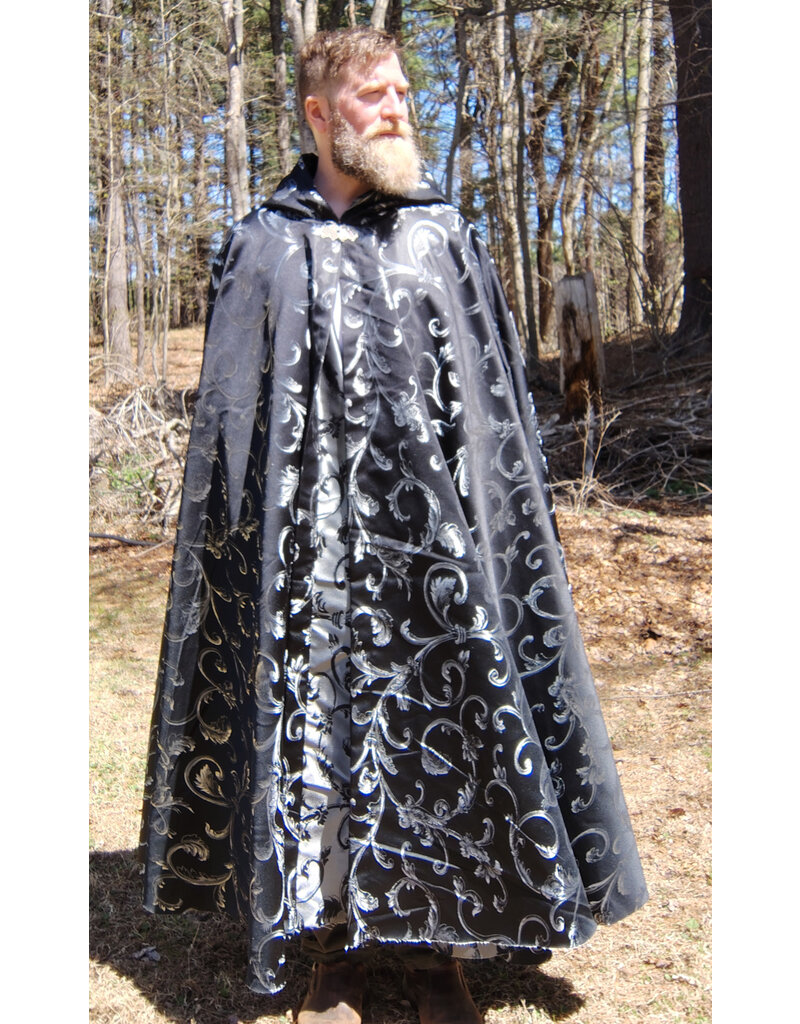 Cloakmakers.com 5668-Black & Silver Damask Cloak, 100% Polyester, machine washable