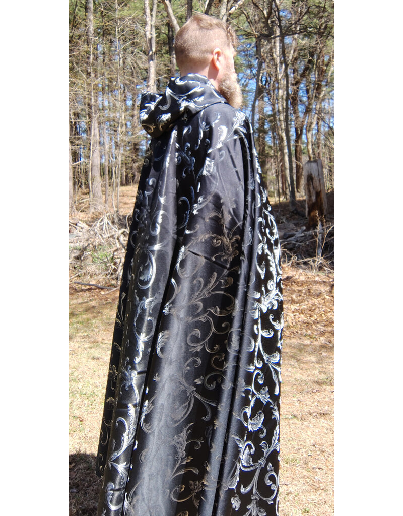 Cloakmakers.com 5668-Black & Silver Damask Cloak, 100% Polyester, machine washable