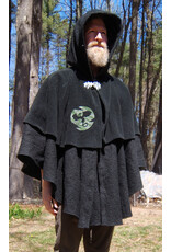 Cloakmakers.com 5673-Washable Black Wool Cloak w/Green Dragon Embroidery & Mantle
