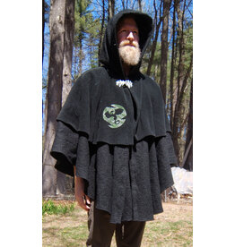 Cloakmakers.com 5673-Washable Black Wool Cloak w/ Black Dragon Embroidery & Integrated Mantle