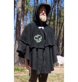 Cloakmakers.com 5673-Washable Black Wool Cloak w/Green Dragon Embroidery & Mantle