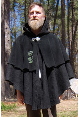 Cloakmakers.com 5673-Washable Black Wool Cloak w/ Black Dragon Embroidery & Integrated Mantle