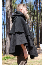 Cloakmakers.com 5673-Washable Black Wool Cloak w/ Black Dragon Embroidery & Integrated Mantle