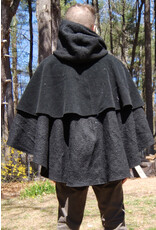 Cloakmakers.com 5673-Washable Black Wool Cloak w/ Black Dragon Embroidery & Integrated Mantle