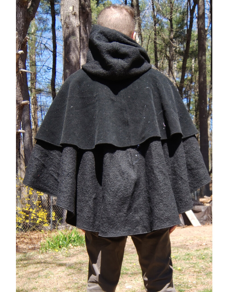 Cloakmakers.com 5673-Washable Black Wool Cloak w/ Black Dragon Embroidery & Integrated Mantle