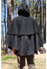 Cloakmakers.com 5673-Washable Black Wool Cloak w/ Black Dragon Embroidery & Integrated Mantle