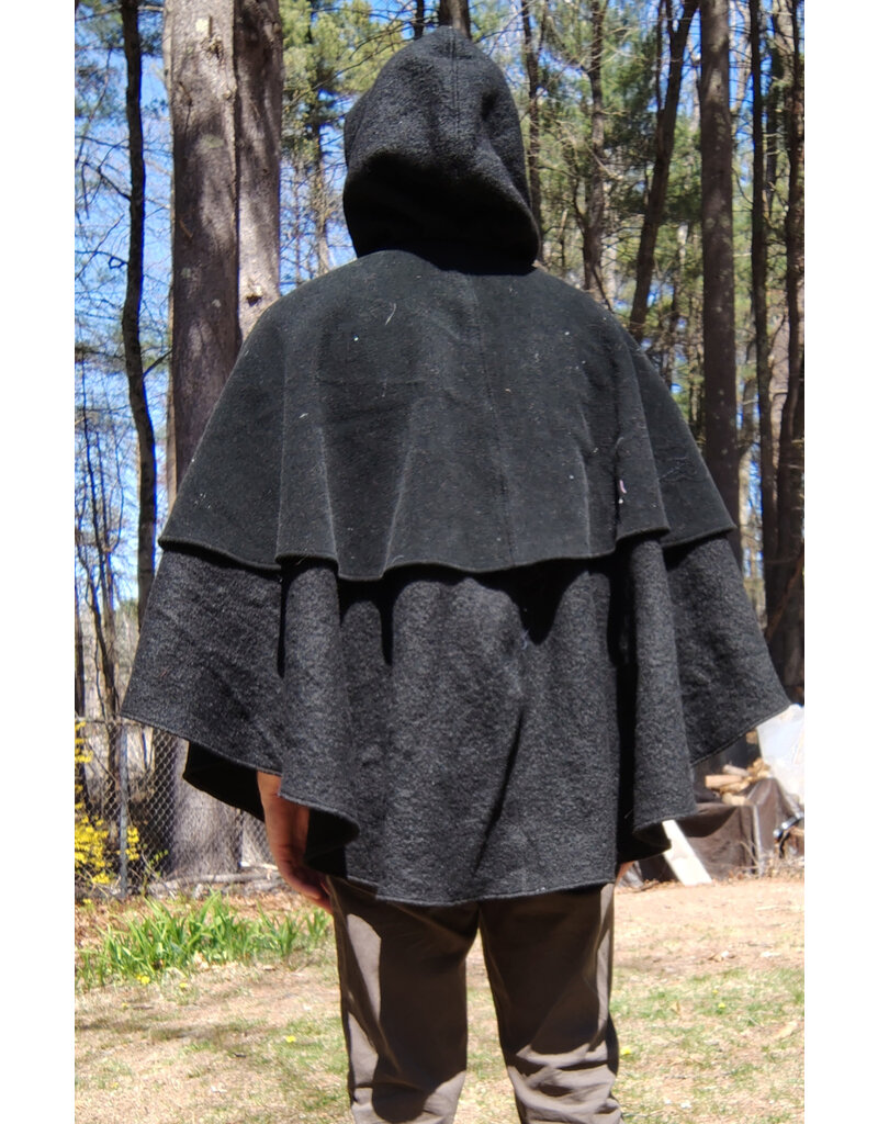 Cloakmakers.com 5673-Washable Black Wool Cloak w/ Black Dragon Embroidery & Integrated Mantle