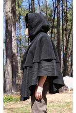 Cloakmakers.com 5673-Washable Black Wool Cloak w/ Black Dragon Embroidery & Integrated Mantle