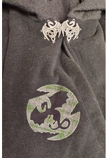 Cloakmakers.com 5673-Washable Black Wool Cloak w/ Black Dragon Embroidery & Integrated Mantle