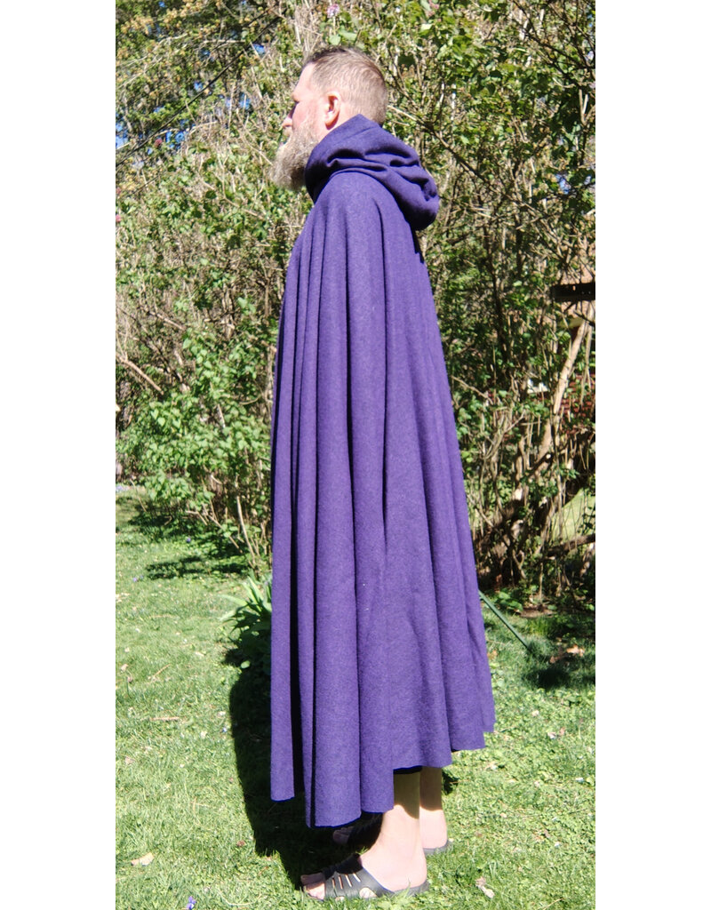Cloakmakers.com 5677-Washable Purple Wool Cloak w/ Black Hood Lining & Gothic Rose Clasp