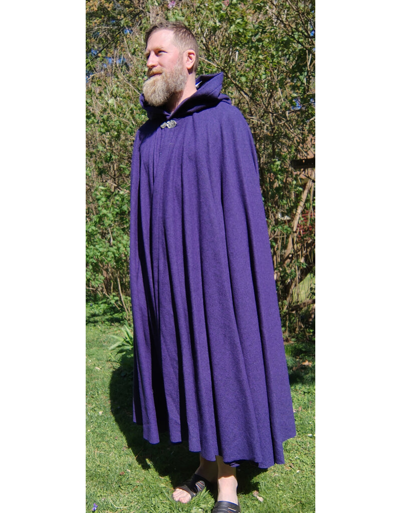 Cloakmakers.com 5677-Washable Purple Wool Cloak w/ Black Hood Lining & Gothic Rose Clasp