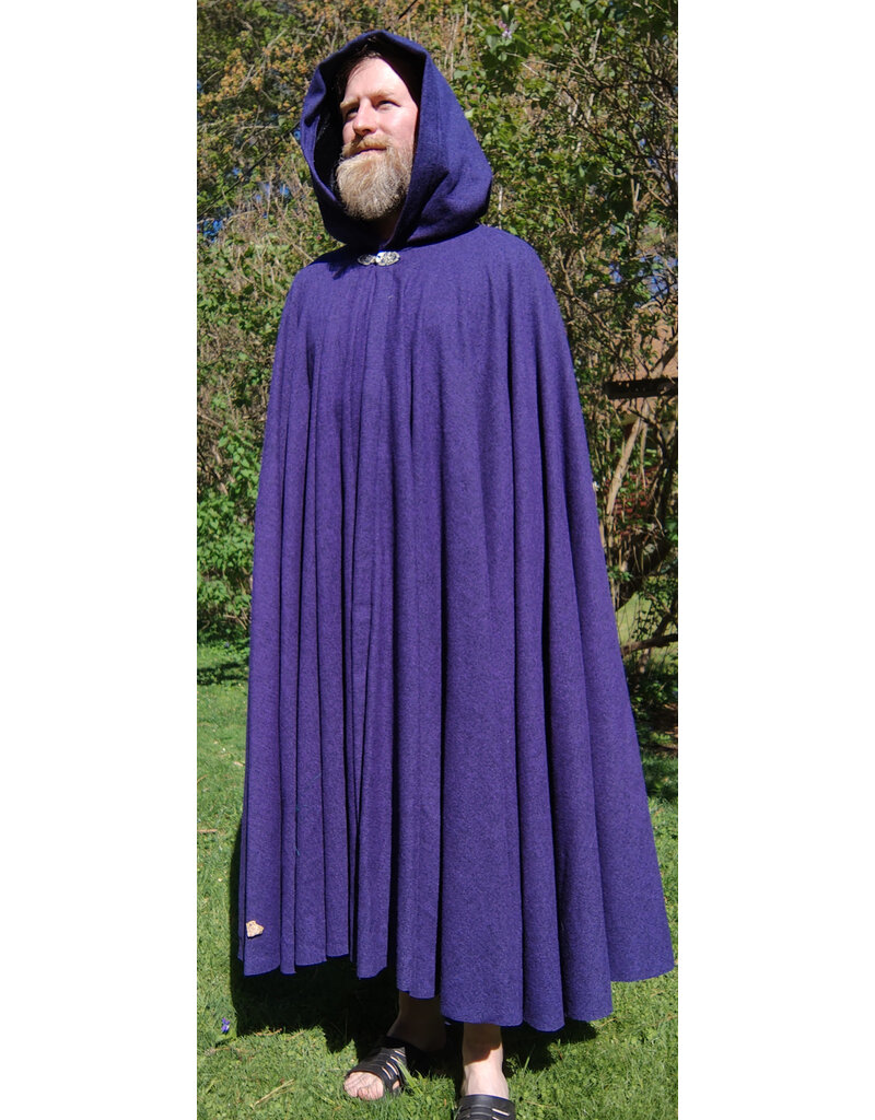 Cloakmakers.com 5677-Washable Purple Wool Cloak w/ Black Hood Lining & Gothic Rose Clasp