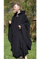 Cloakmakers.com 5679-Washable Black Wool Cloak w/ Blue Hood Lining & Triple Medallion Clasp