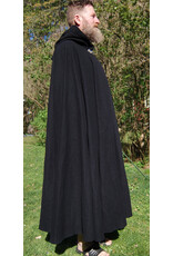 Cloakmakers.com 5679-Washable Black Wool Cloak w/ Blue Hood Lining & Triple Medallion Clasp