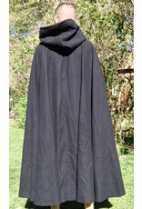 Cloakmakers.com 5679-Washable Black Wool Cloak w/ Blue Hood Lining & Triple Medallion Clasp