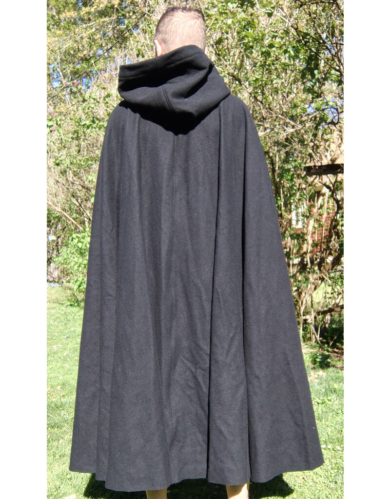 Cloakmakers.com 5679-Washable Black Wool Cloak w/ Blue Hood Lining & Triple Medallion Clasp