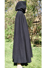 Cloakmakers.com 5679-Washable Black Wool Cloak w/ Blue Hood Lining & Triple Medallion Clasp