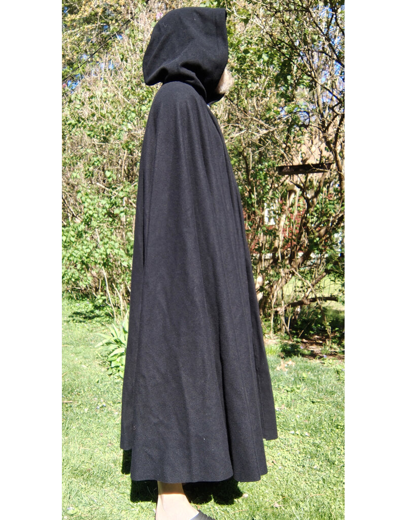 Cloakmakers.com 5679-Washable Black Wool Cloak w/ Blue Hood Lining & Triple Medallion Clasp