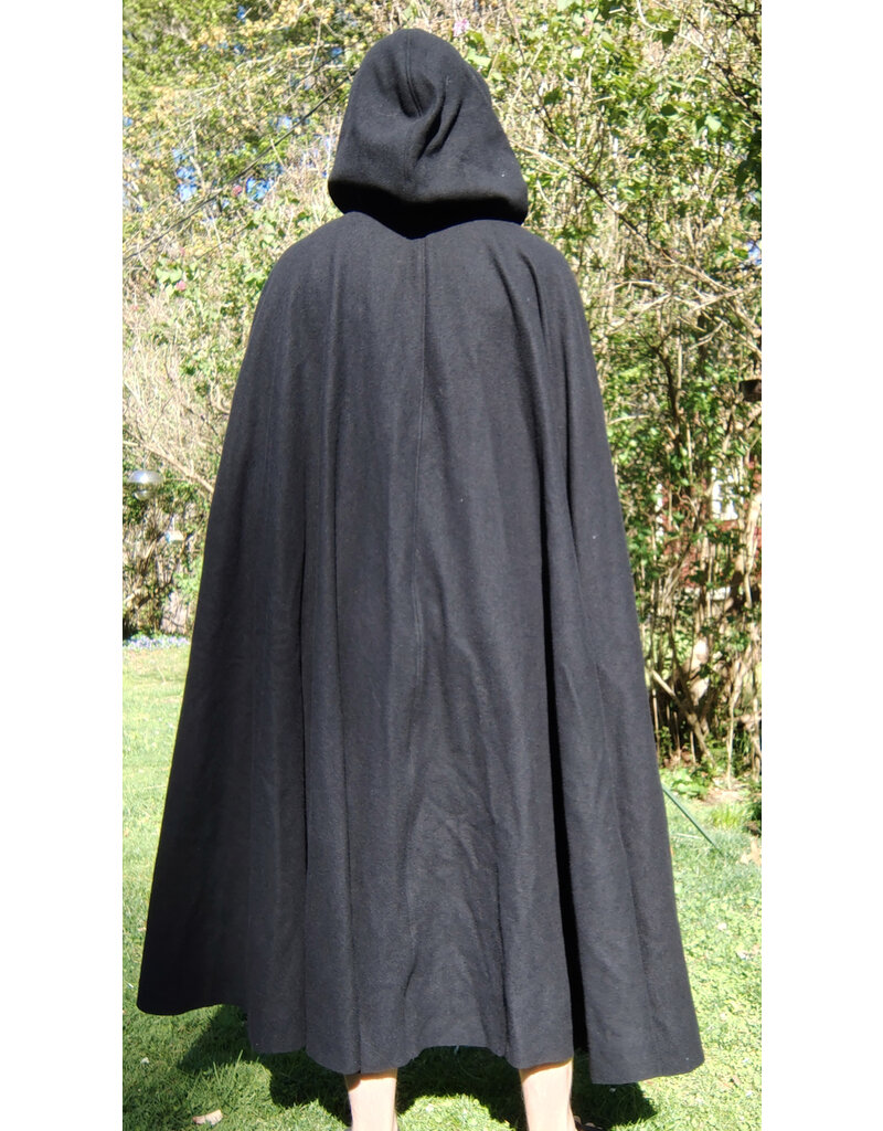 Cloakmakers.com 5679-Washable Black Wool Cloak w/ Blue Hood Lining & Triple Medallion Clasp