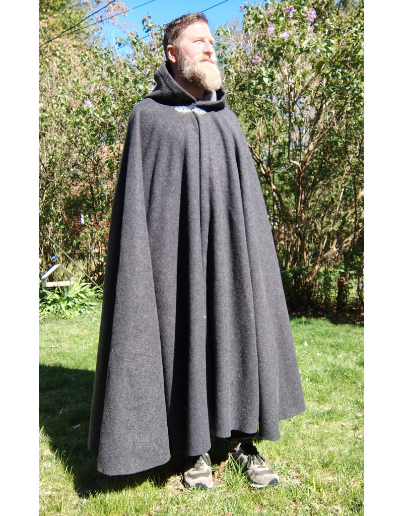 Cloakmakers.com 5681-Heathered Grey Wool Blend Cloak w/ Silver Straight Leaf Clasp
