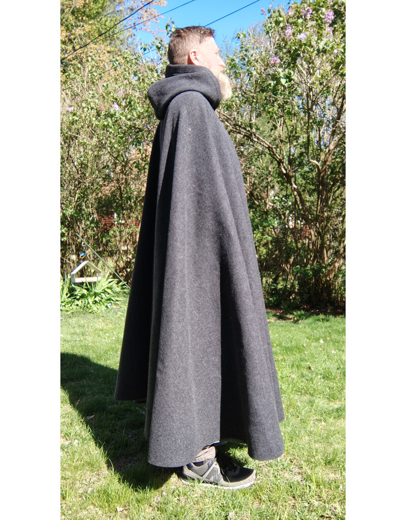 Cloakmakers.com 5681-Heathered Grey Wool Blend Cloak w/ Silver Straight Leaf Clasp