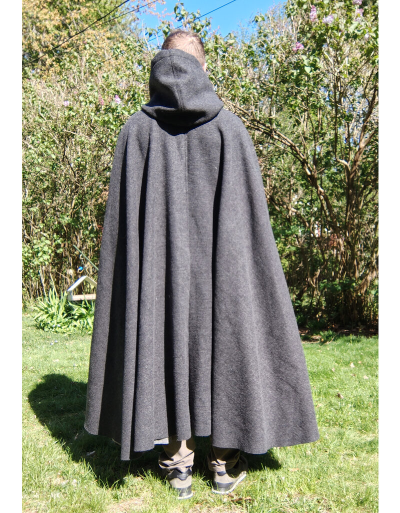 Cloakmakers.com 5681-Heathered Grey Wool Blend Cloak w/ Silver Straight Leaf Clasp