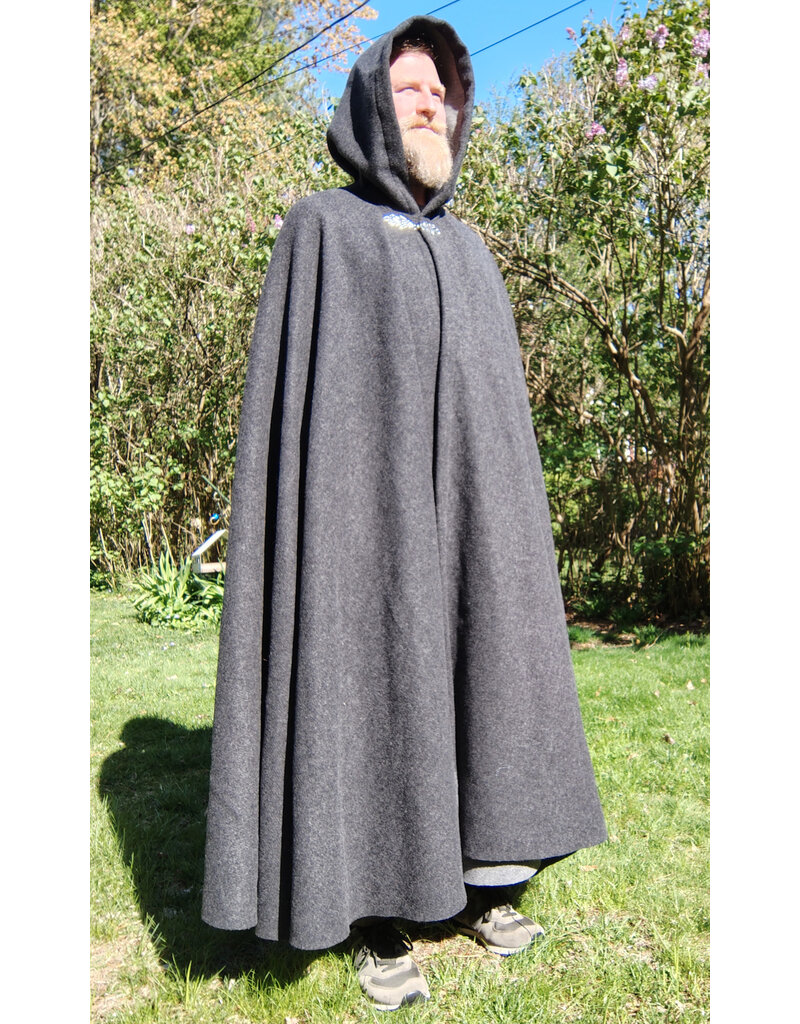 Cloakmakers.com 5681-Heathered Grey Wool Blend Cloak w/ Silver Straight Leaf Clasp