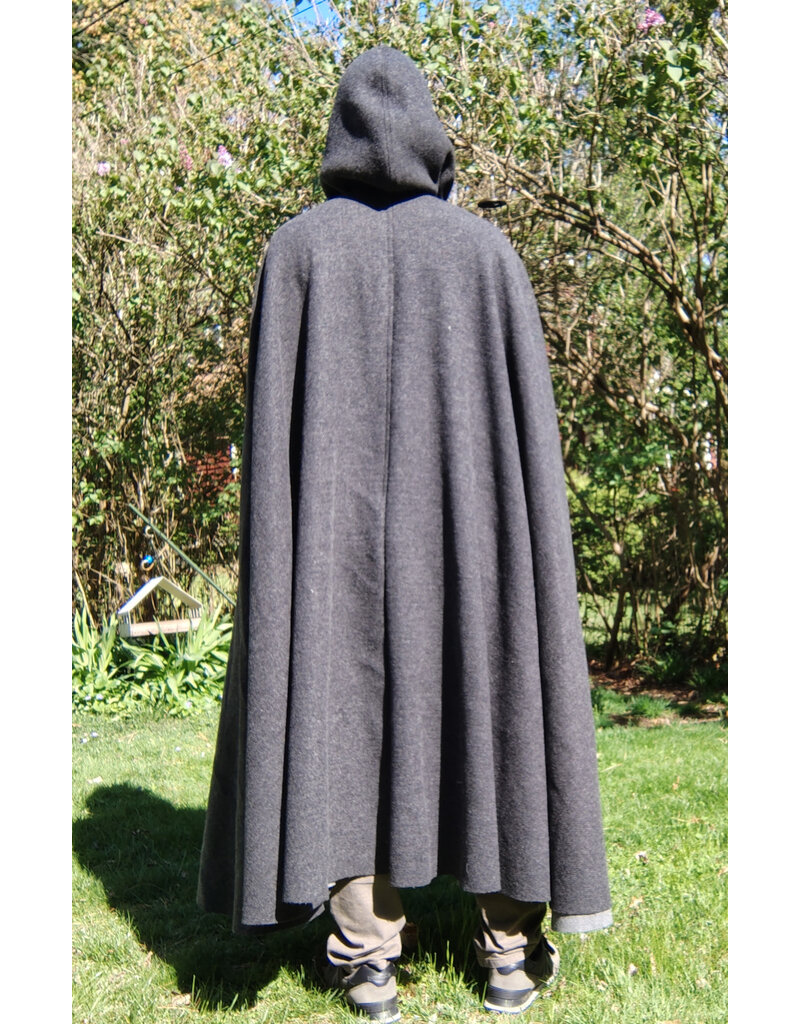 Cloakmakers.com 5681-Heathered Grey Wool Blend Cloak w/ Silver Straight Leaf Clasp