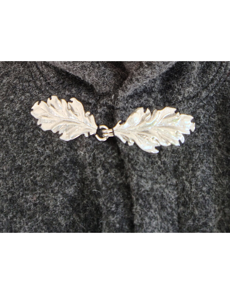 Cloakmakers.com 5681-Heathered Grey Wool Blend Cloak w/ Silver Straight Leaf Clasp
