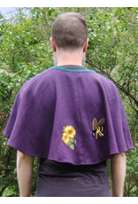 Cloakmakers.com 5683-Washable Purple Wool Blend Short Cloak w/ Bee & Sunflower Embroidery