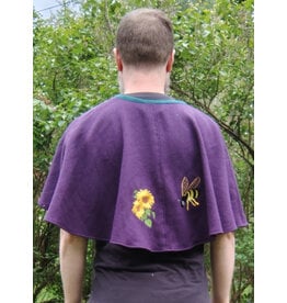 Cloakmakers.com 5683-Washable Purple Wool Blend Short Cloak w/ Bee & Sunflower Embroidery