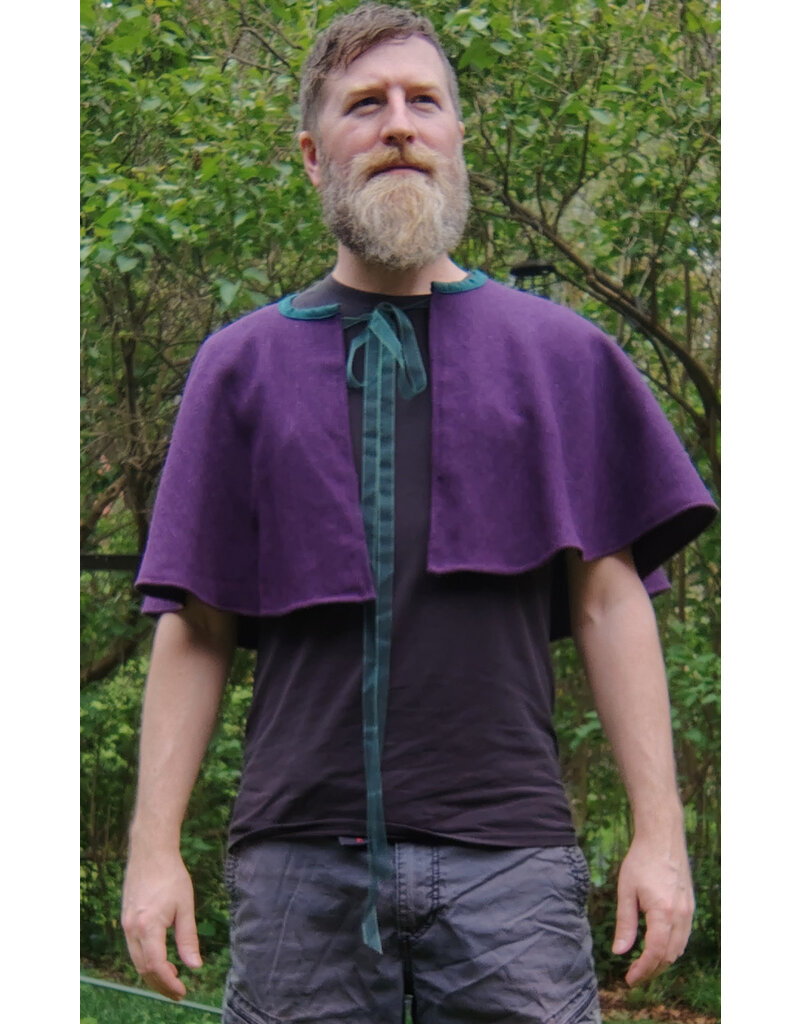 Cloakmakers.com 5683-Washable Purple Wool Blend Short Cloak w/ Bee & Sunflower Embroidery