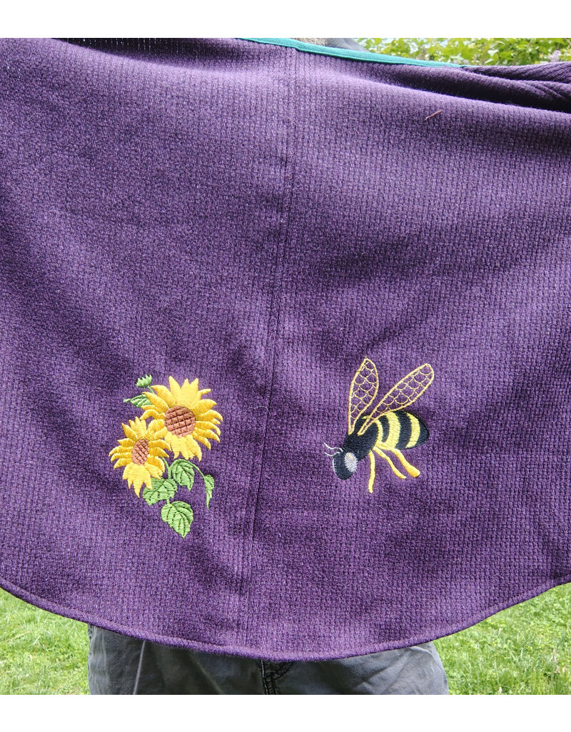Cloakmakers.com 5683-Washable Purple Wool Blend Short Cloak w/ Bee & Sunflower Embroidery