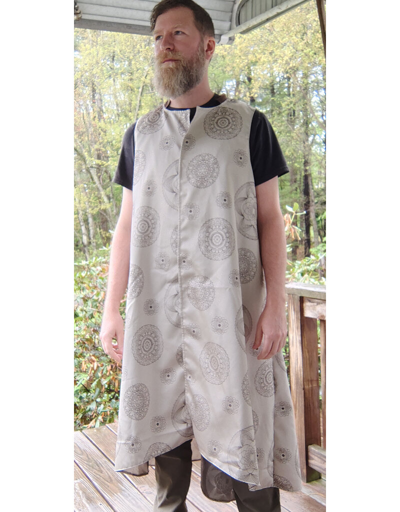 Cloakmakers.com J888-Washable Damask long vest, tan and brown geometric circles