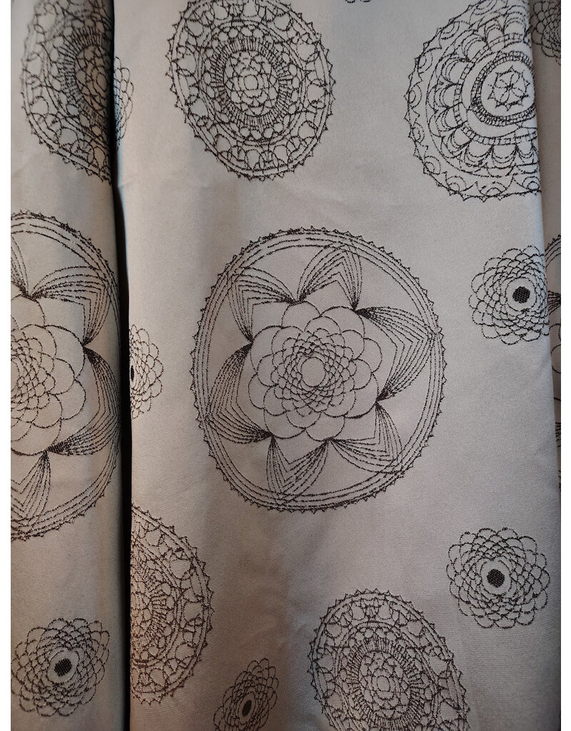 Cloakmakers.com J888-Washable Damask long vest, tan and brown geometric circles