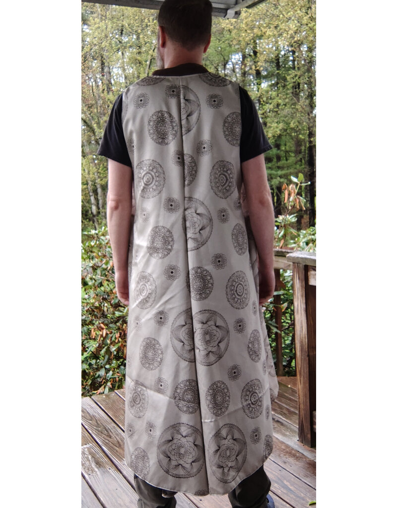Cloakmakers.com J888-Washable Damask long vest, tan and brown geometric circles