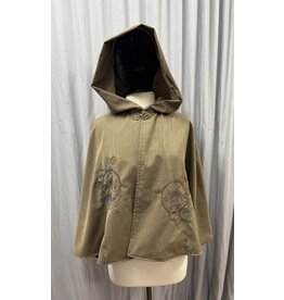 Cloakmakers.com 5684 - Washable Wool Blend Tan Cloak W/ Gear Embroidery and Pockets