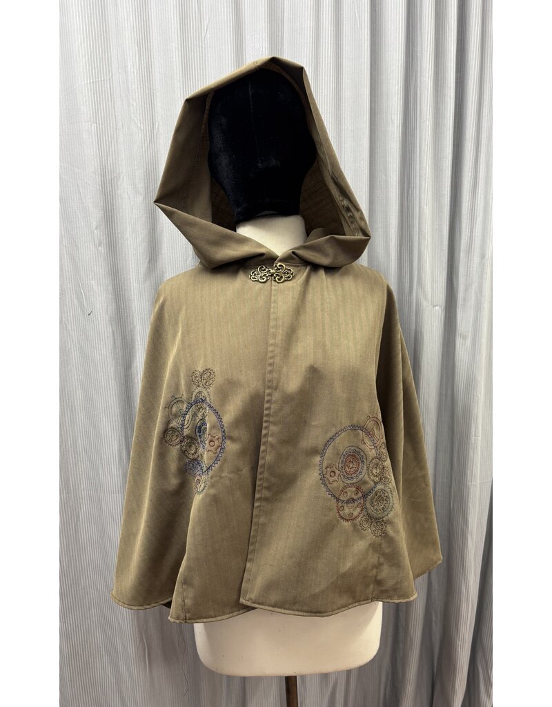Cloakmakers.com 5684 - Washable Wool Blend Tan Cloak W/ Gear Embroidery and Pockets