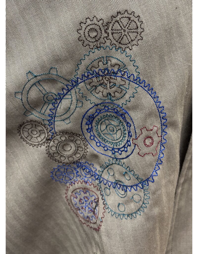 Cloakmakers.com 5684 - Washable Wool Blend Tan Cloak W/ Gear Embroidery and Pockets