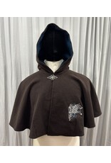 Cloakmakers.com 5441 - Washable Brown Wool Cloak W/ Teal Hood Lining, Wolf Embroidery, Pockets