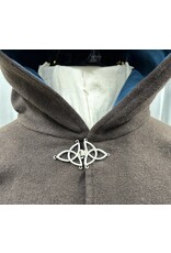 Cloakmakers.com 5441 - Washable Brown Wool Cloak W/ Teal Hood Lining, Wolf Embroidery, Pockets