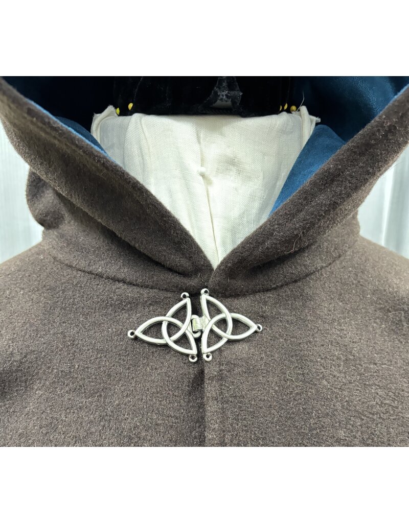 Cloakmakers.com 5441 - Washable Brown Wool Cloak W/ Teal Hood Lining, Wolf Embroidery, Pockets