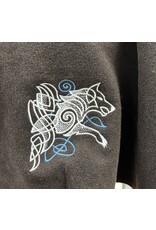 Cloakmakers.com 5441 - Washable Brown Wool Cloak W/ Teal Hood Lining, Wolf Embroidery, Pockets
