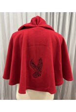 Cloakmakers.com 5442 - Washable Red Wool Ruana W/ Black Velvet Hood Lining, Black Raven Embroidery, Pockets