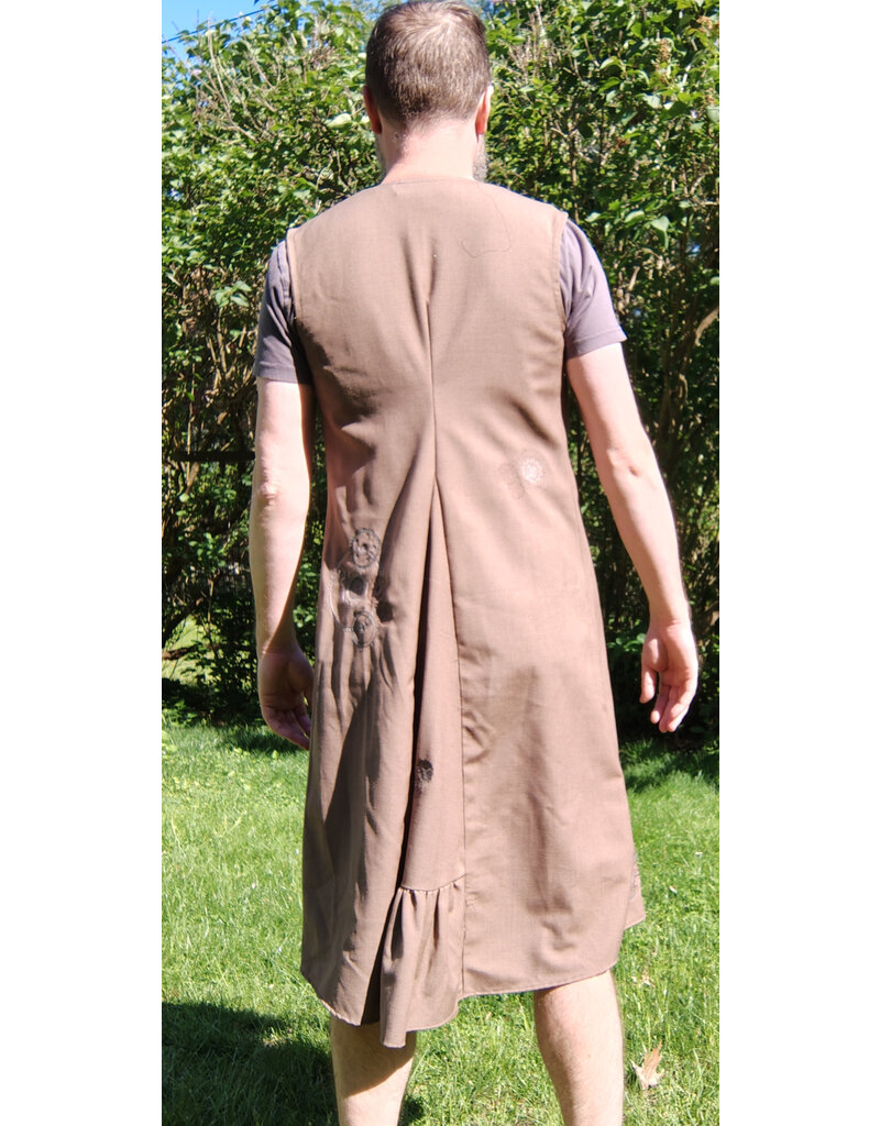 Cloakmakers.com J889-Washable Lightweight Brown Wool Blend Vest w/ Embroidery of Gears